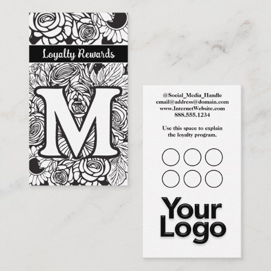 Monogrammed M Floral Black and White Company Logo  名刺 (正面/裏面)