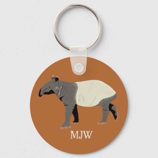 Monogrammed Malayan Tapir Animal Illustration キーホルダー (正面)
