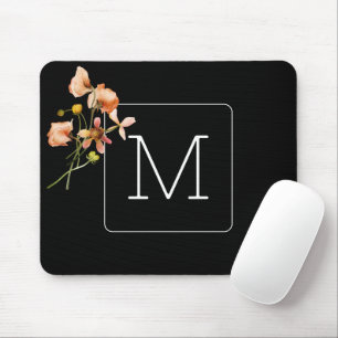 Monogrammed Minimalist Floral black マウスパッド
