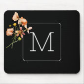 Monogrammed Minimalist Floral black マウスパッド (正面)