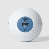Monogrammed Modern Hand-Drawn Golf Clubs Blue ゴルフボール (正面)