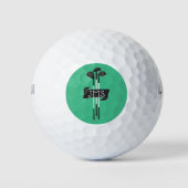 Monogrammed Modern Hand-Drawn Golf Clubs Green ゴルフボール (正面)