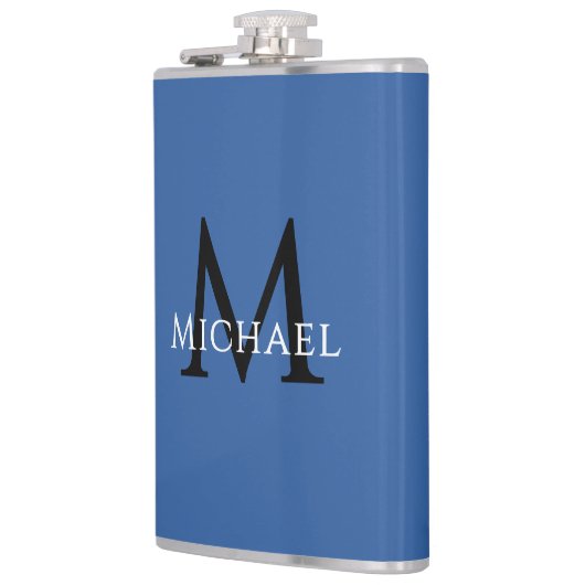 Monogrammed Name Initial Black Blue Custom フラスク (左)