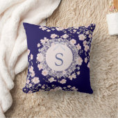 Monogrammed Pink Flowers and Lace Floral クッション (ブランケット)