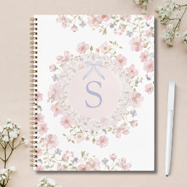Monogrammed Pink Flowers and Lace Floral ノートブック