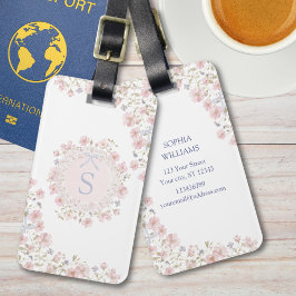 Monogrammed Pink Flowers and Lace Floral ラゲッジタグ