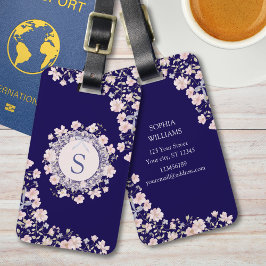 Monogrammed Pink Flowers and Lace Floral ラゲッジタグ