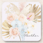 Monogrammed Pretty Tropical Flower Bouquet Floral コースター (正面)