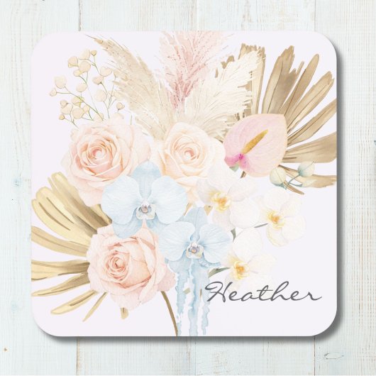 Monogrammed Pretty Tropical Flower Bouquet Floral コースター