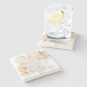 Monogrammed Pretty Tropical Flower Bouquet Floral ストーンコースター (横)