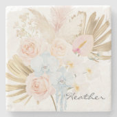 Monogrammed Pretty Tropical Flower Bouquet Floral ストーンコースター (正面)