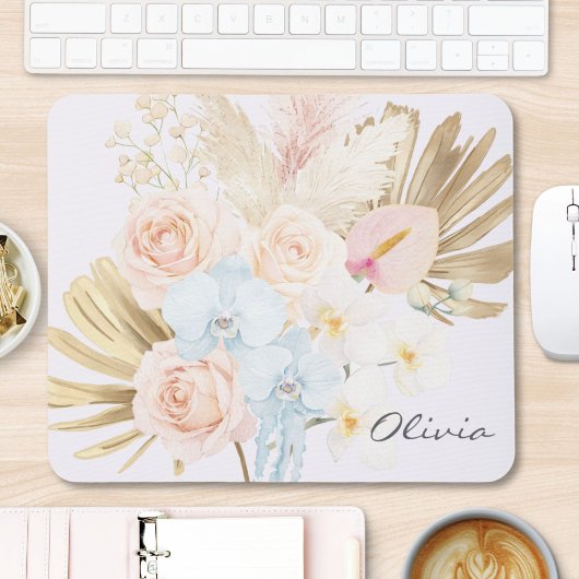 Monogrammed Pretty Tropical Flower Bouquet Floral マウスパッド