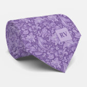 Monogrammed Purple Baroque Leaf Scroll Pattern ネクタイ (ロール)