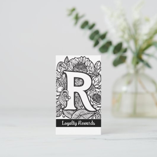 Monogrammed R Floral Black and White Company Logo  名刺 (スタンド正面)