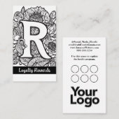 Monogrammed R Floral Black and White Company Logo 名刺 (正面/裏面)