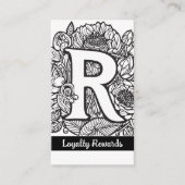 Monogrammed R Floral Black and White Company Logo  名刺 (正面)