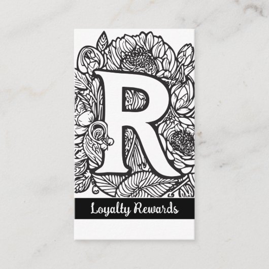 Monogrammed R Floral Black and White Company Logo 名刺 (正面)