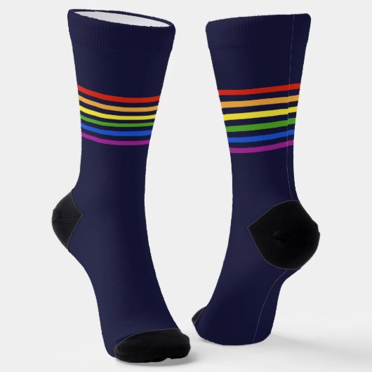 Monogrammed Rainbow Stripe Navy Blue ソックス (傾斜あり)