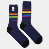 Monogrammed Rainbow Stripe Navy Blue ソックス (右)