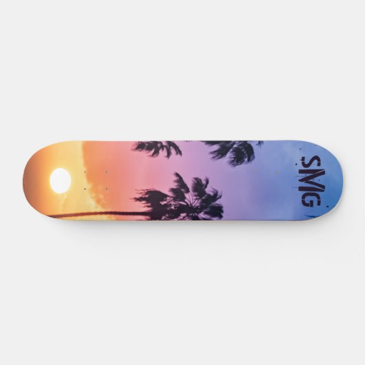 Monogrammed Rainbow Sun Palm Tree Personalized スケートボード (横)