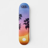 Monogrammed Rainbow Sun Palm Tree Personalized スケートボード (正面)