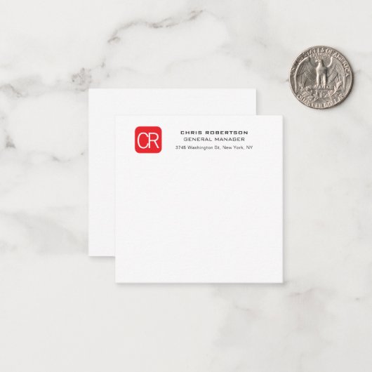 Monogrammed Red White Professional Plain ノートカード (正面/裏面インサイチュ)