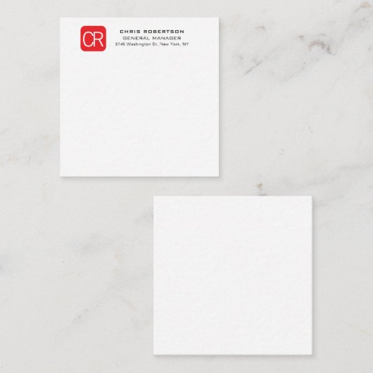 Monogrammed Red White Professional Plain ノートカード (正面/裏面)