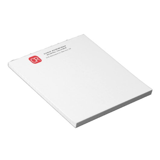 Monogrammed Red White Professional Plain ノートパッド (アングル)
