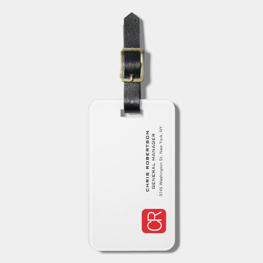 Monogrammed Red White Professional Plain ラゲッジタグ (正面縦)