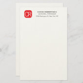 Monogrammed Red White Professional Plain 便箋 (正面/裏面)