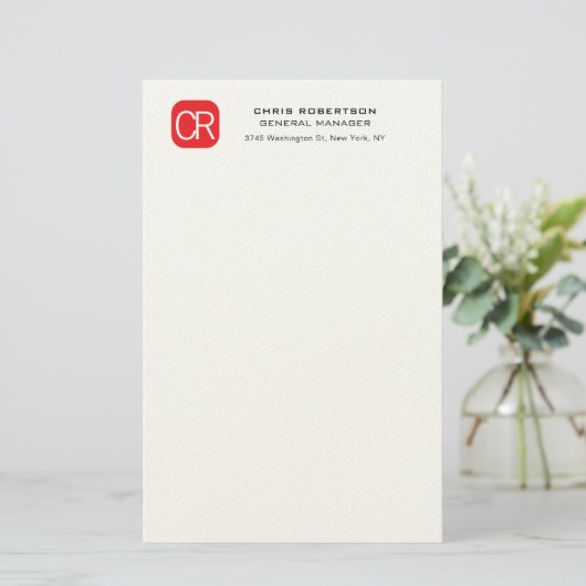 Monogrammed Red White Professional Plain 便箋 (スタンド正面)