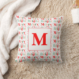 Monogrammed Retro Merry and Bright Christmas クッション