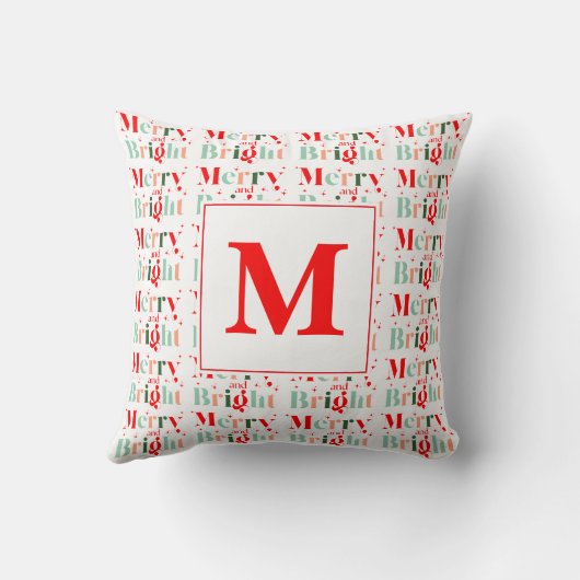 Monogrammed Retro Merry and Bright Christmas クッション (裏面)