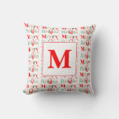 Monogrammed Retro Merry and Bright Christmas クッション (正面)