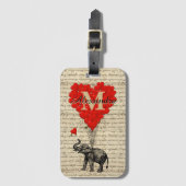 Monogrammed romantic elephant and heart ラゲッジタグ (正面縦)