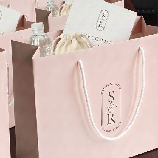 Monogrammed Rose Personalized Wedding Welcome Bag ラージペーパーバッグ