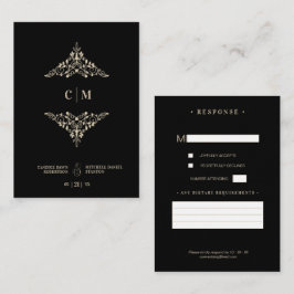 Monogrammed RSVP Gold Wedding Initials Flourish エンクロージャーカード