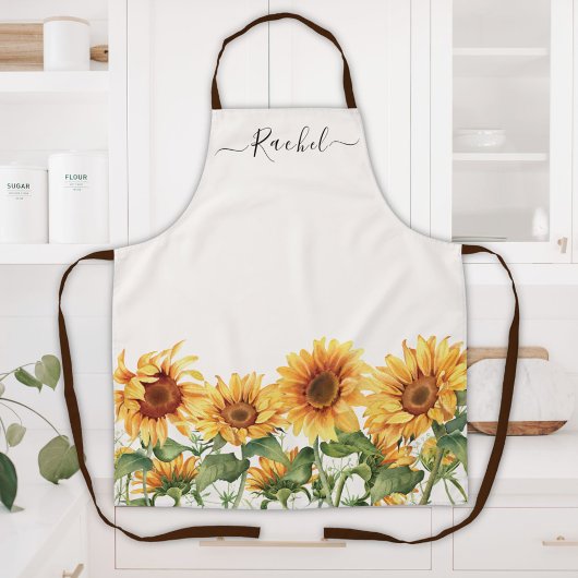 Monogrammed Rustic Yellow Sunflower Garden エプロン