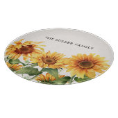 Monogrammed Rustic Yellow Sunflower Garden カッティングボード (角)