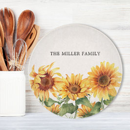 Monogrammed Rustic Yellow Sunflower Garden カッティングボード