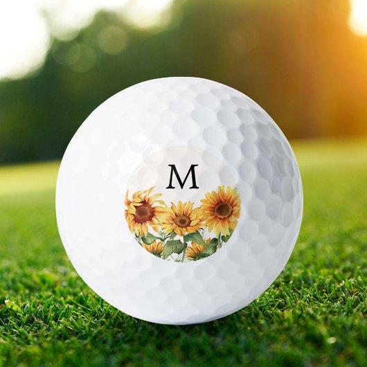 Monogrammed Rustic Yellow Sunflower Garden ゴルフボール