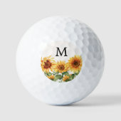 Monogrammed Rustic Yellow Sunflower Garden ゴルフボール (正面)