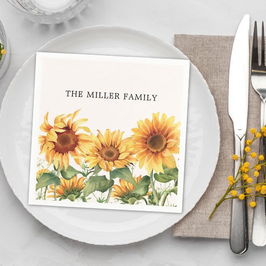 Monogrammed Rustic Yellow Sunflower Garden スタンダードカクテルナプキン