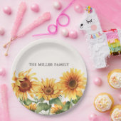 Monogrammed Rustic Yellow Sunflower Garden ペーパープレート (パーティー)