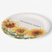 Monogrammed Rustic Yellow Sunflower Garden ペーパープレート (アングル)