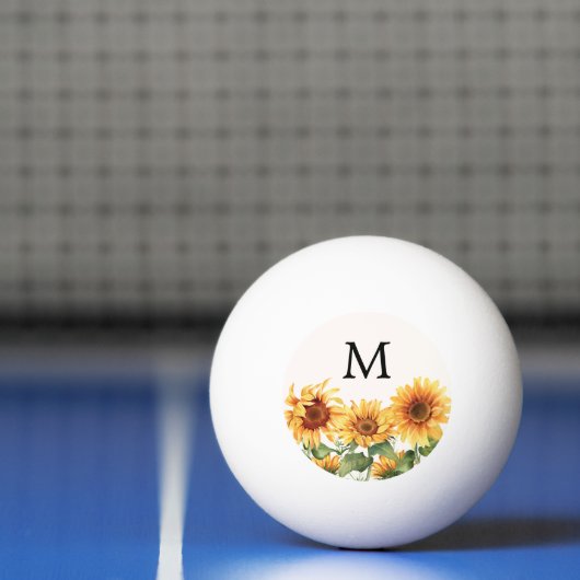 Monogrammed Rustic Yellow Sunflower Garden 卓球ボール (ネット)