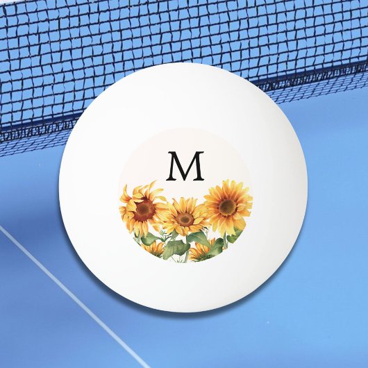 Monogrammed Rustic Yellow Sunflower Garden 卓球ボール