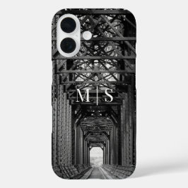 Monogrammed Trestle Bridge In Black And White iPhone 16ケース