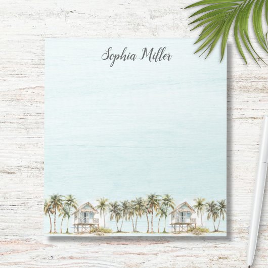 Monogrammed Watercolor Coconut Palm Trees Beach ノートパッド