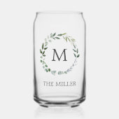 Monogrammed Watercolor Sage Green Leaves Wreath ガラス缶 (正面)